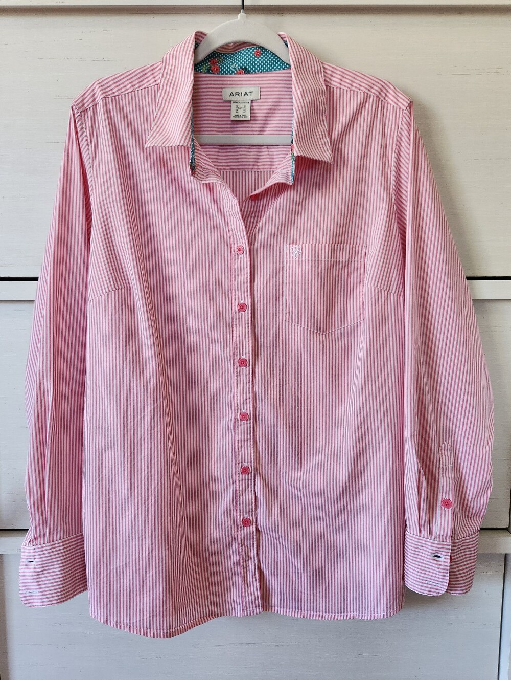 Ariat Womens Kirby Striped Long Sleeve Button-Down Stretch Western Shirt Pink 1X